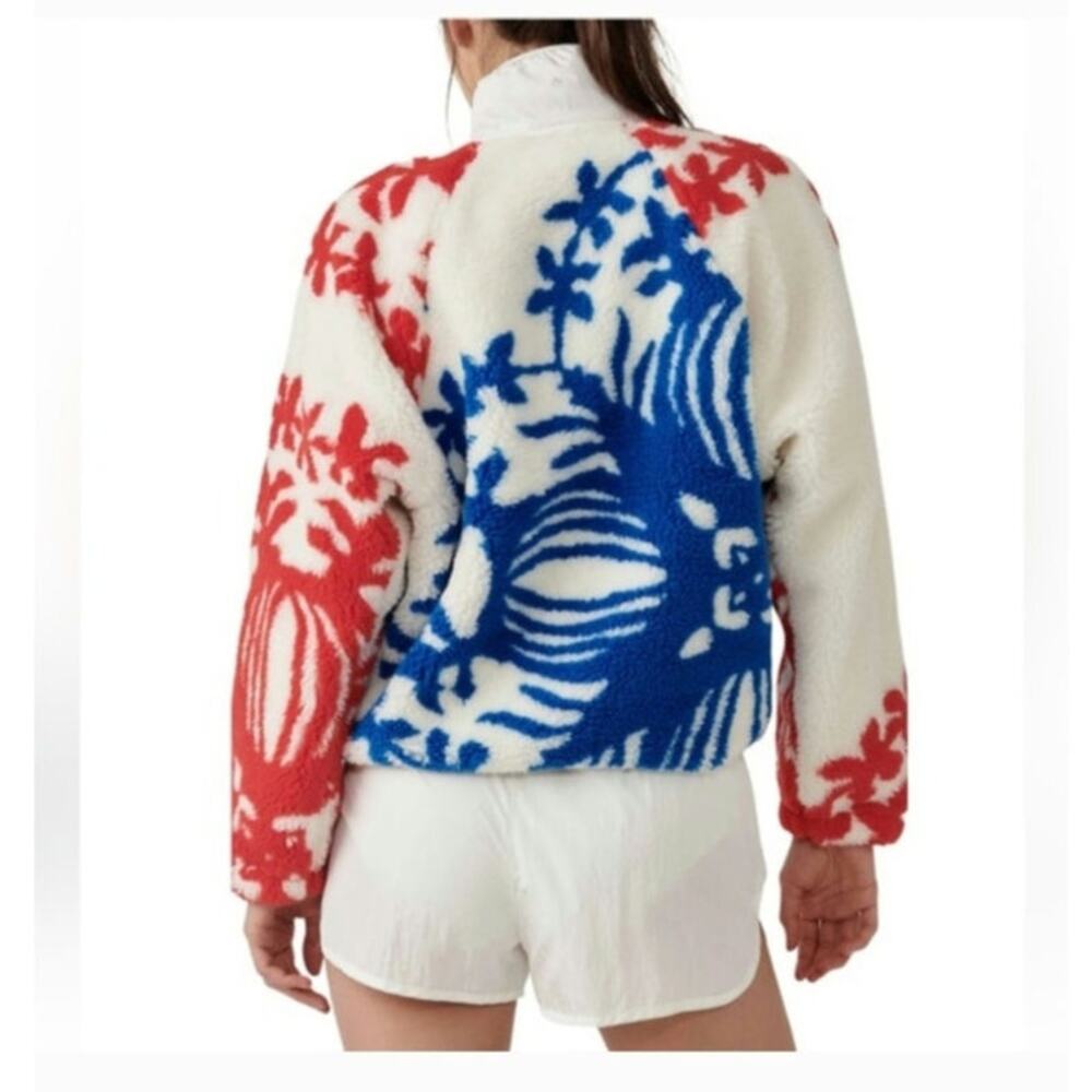 Free People Red White and Blue Floral Sherpa Jacket - Picture 5 of 16
